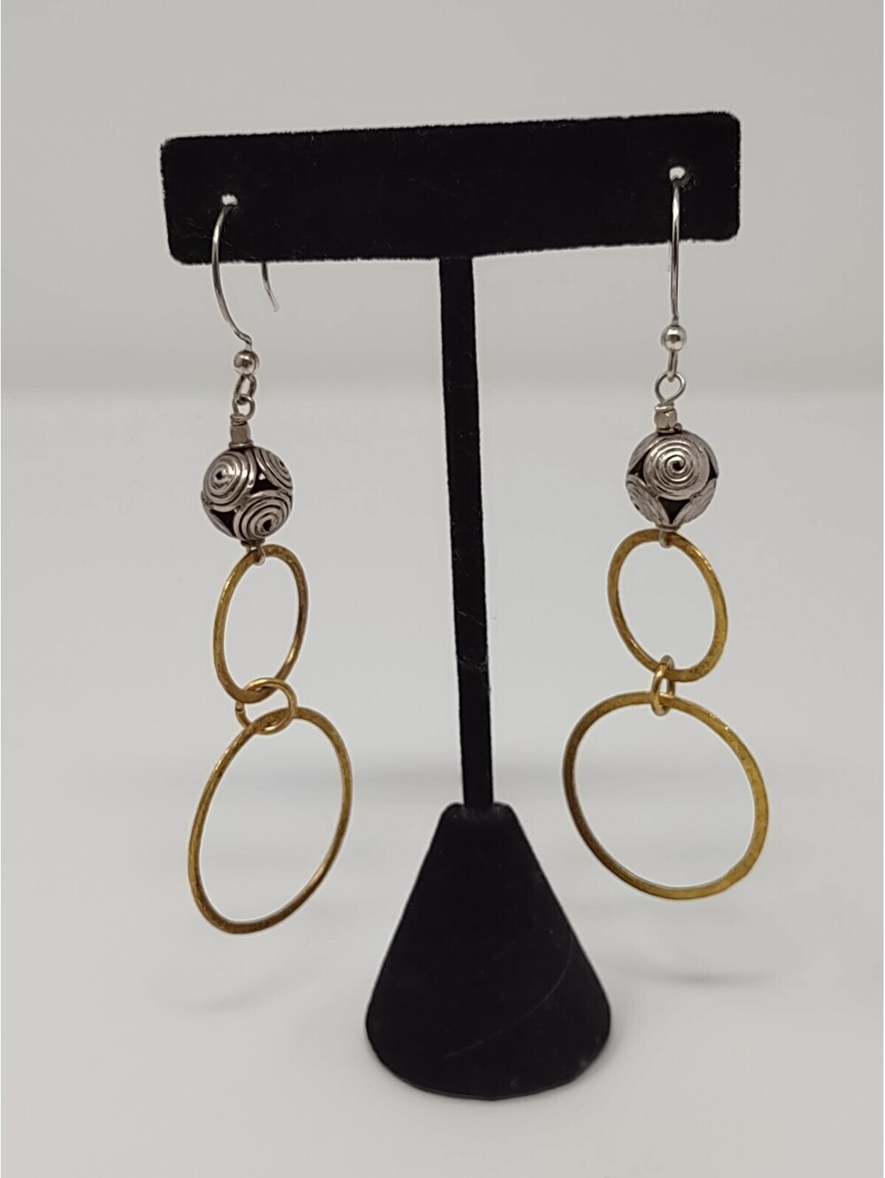 Mixed Metal Circle Dangle Earrings Boho Artisan Style